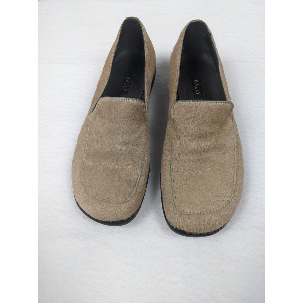 Bally Fregate Loafers Tan Horsehair Calf Hair Fur 7.5 Square Toe Flats 90s